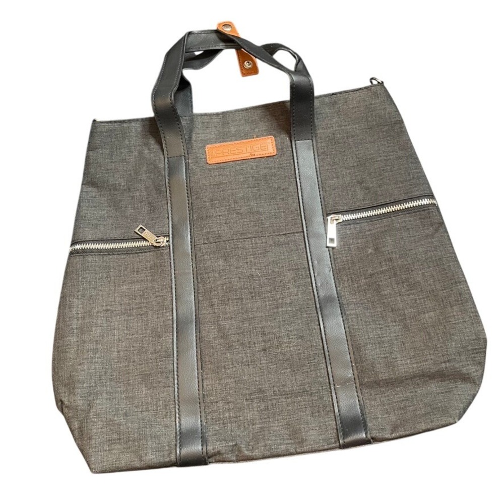 Prestige CRG Charcoal Grey Canvas Tote Bag Faux Leather Trim Work Travel Bag